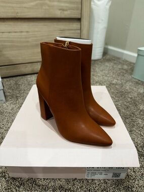 JustFab Women's Pointed Ankle Booties in Cognac Brown